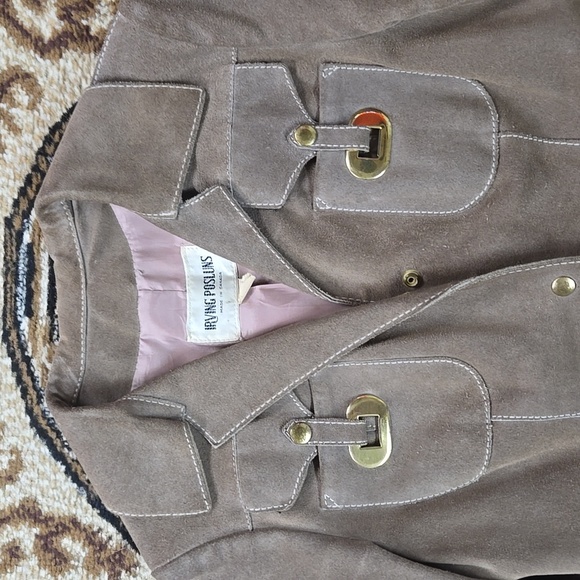 Irving Posluns 1970s Suede Coat Leather Jacket with Gold Hardware 70s Retro Fall - Picture 3 of 16